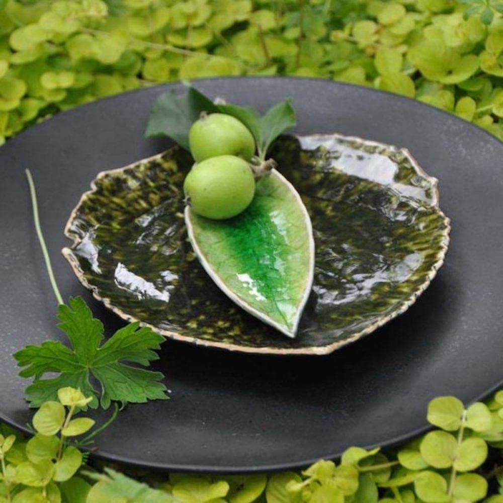 Alchemilla Leaf I Stoneware Small Plate - Dark green