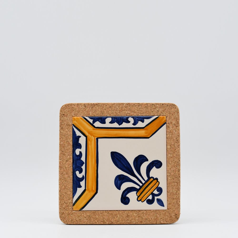 Azulejo I Ceramic and Cork Trivet 8 patterns - 7.9" Motif 2