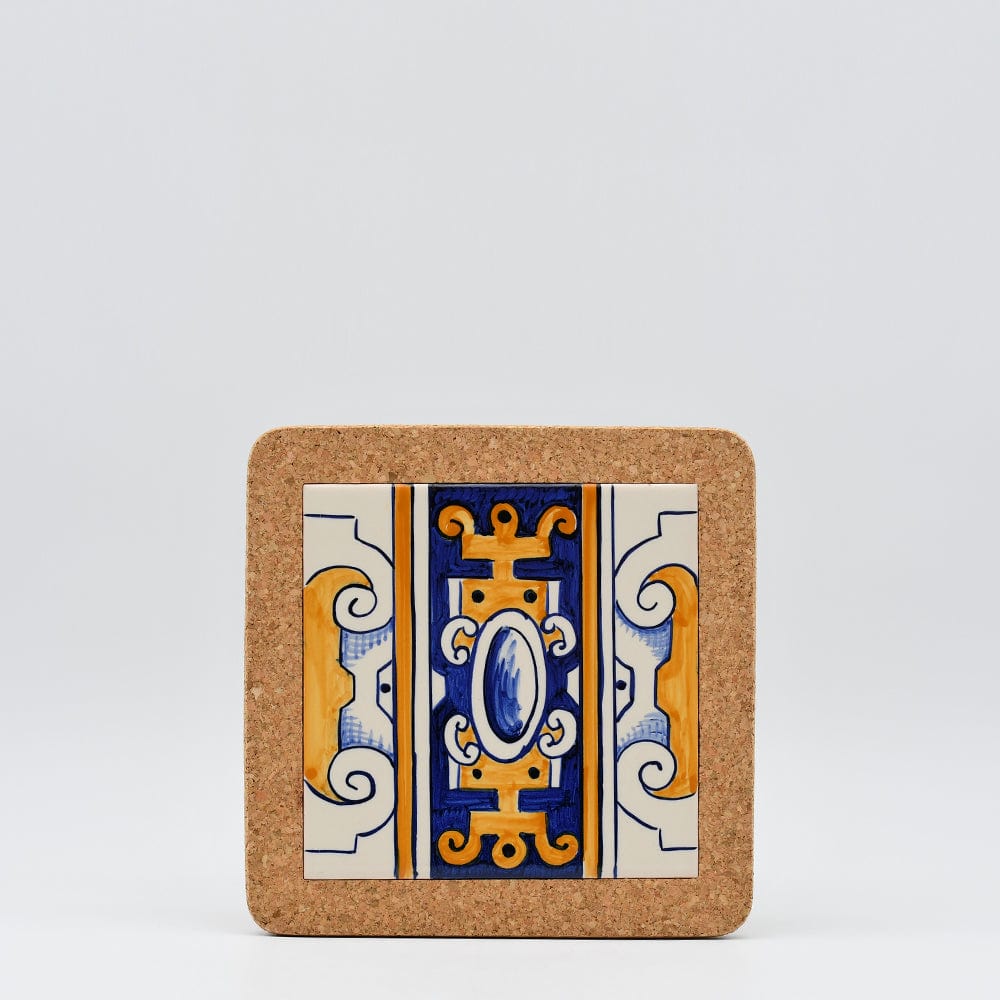 Azulejo I Ceramic and Cork Trivet 8 patterns - 7.9" Motif 4