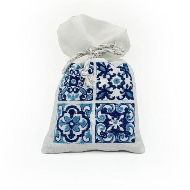 Azulejos I Embroidered Linen Lavender Bag