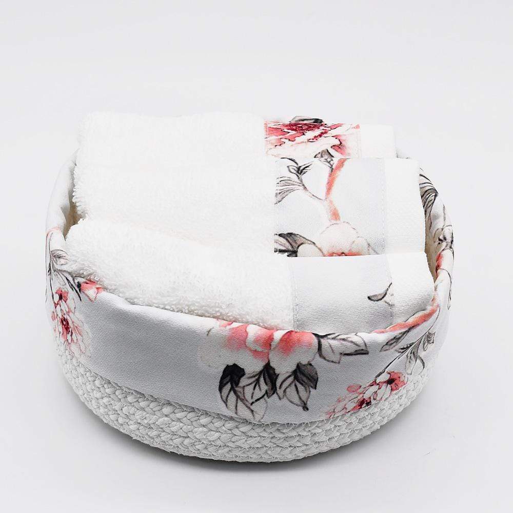 Bathroom Coton Basket - White & pink