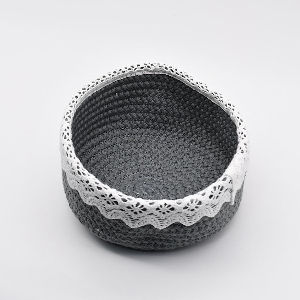 Bathroom Cotton Basket - Grey embroidered