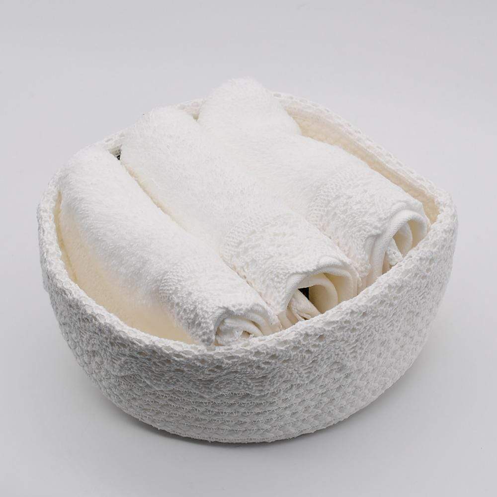 Bathroom Cotton Basket - White embroidered