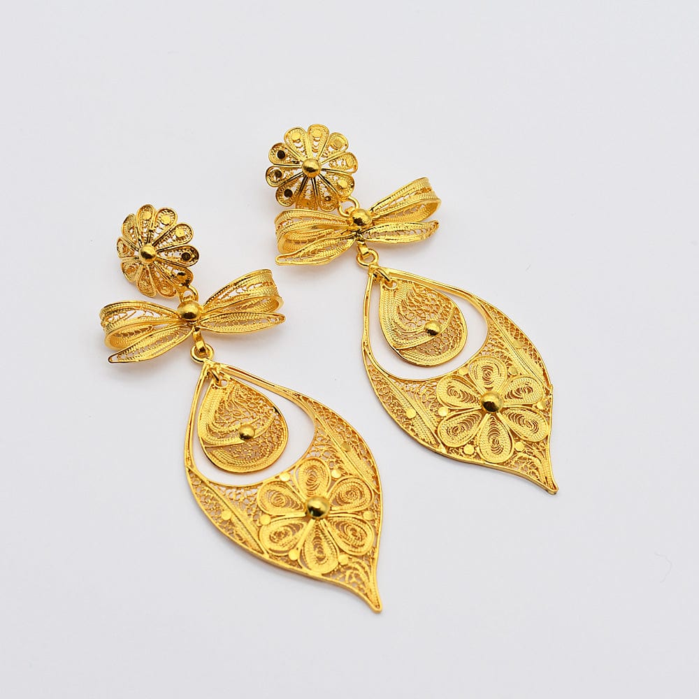 Brincos À Princesa I Gold-plated Silver Filigree Earrings - 3.5"