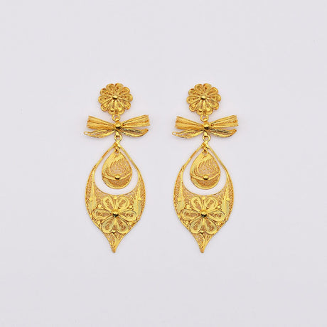 Brincos À Princesa I Gold-plated Silver Filigree Earrings - 3.5"