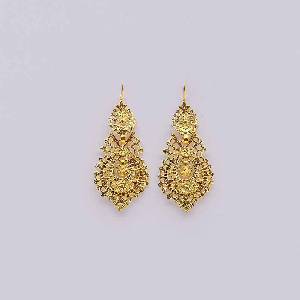 Brincos Á Rainha I Gold-plated Filigree Earrings - 1.0''