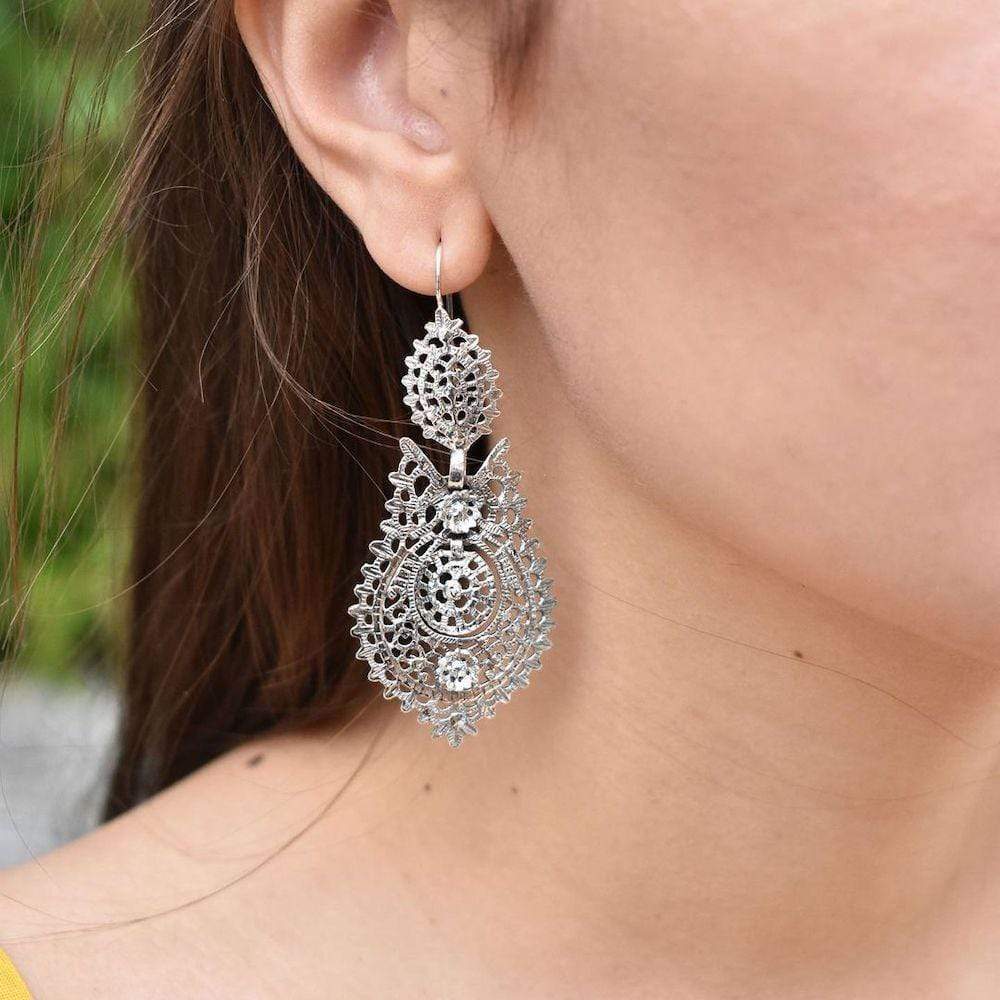 Brincos À Rainha I Silver Filigree Earrings - 2.6''