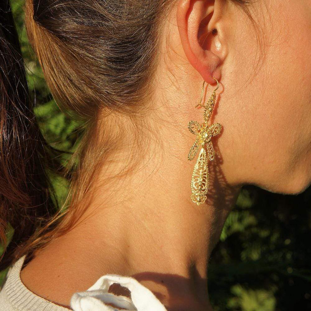 Brincos À Rei I Gold-plated Silver Filigree Earrings - 2.6''