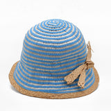 Bucket Hat in linen & straw - Turquoise