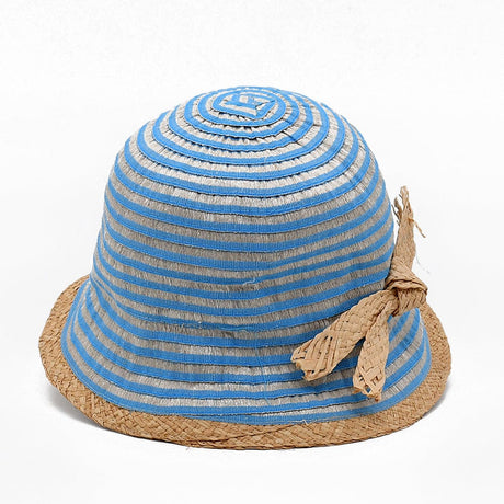 Bucket Hat in linen & straw - Turquoise