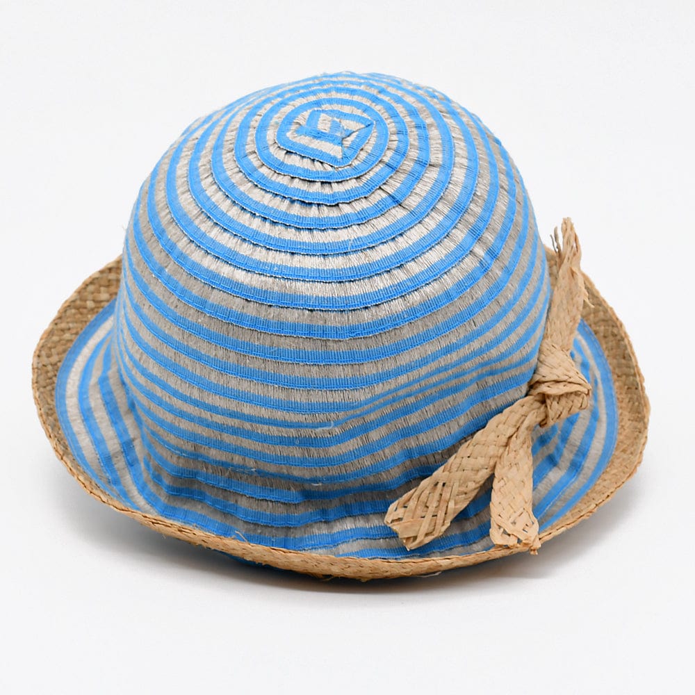 Bucket Hat in linen & straw - Turquoise