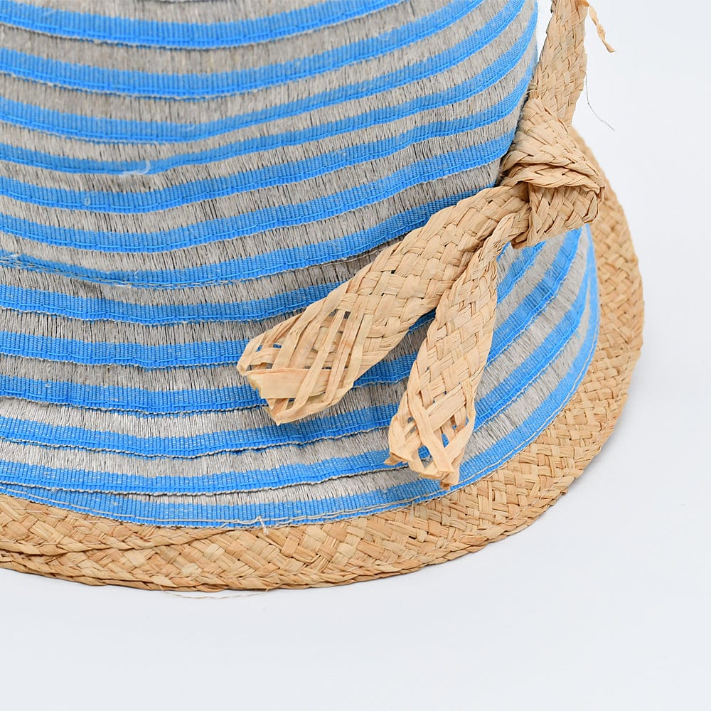 Bucket Hat in linen & straw - Turquoise