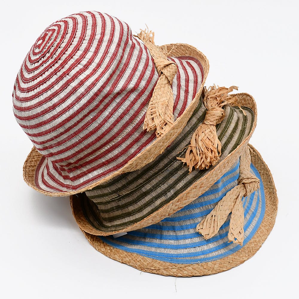 Bucket Hat in linen & straw - Turquoise