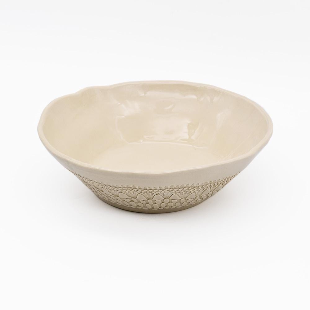 Carimbada I Handmade Ceramic Salad Bowl 7.5" - Beige