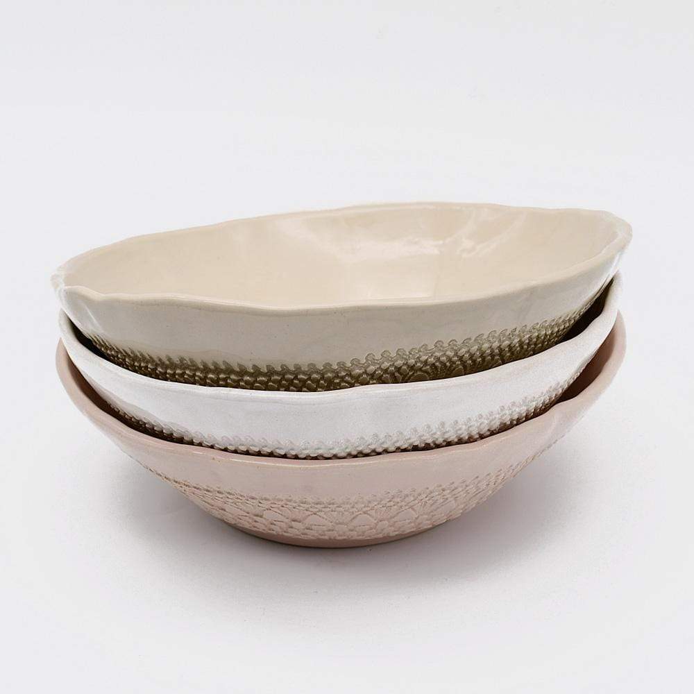 Carimbada I Handmade Ceramic Salad Bowl 7.5" - Beige