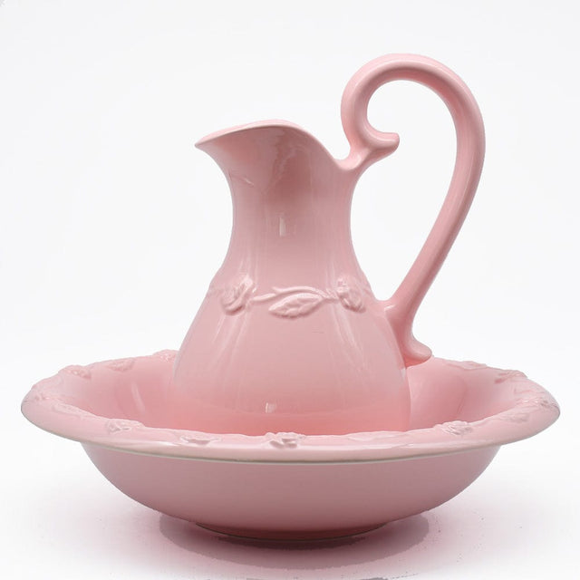 Ceramic Pitcher and Washbasin - Pink