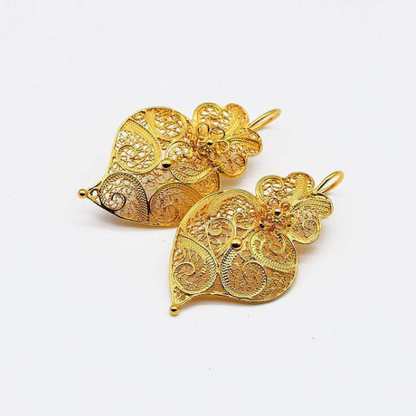 Corãçao de Viana I Gold-plated Silver Filigree Earrings - 1.4''