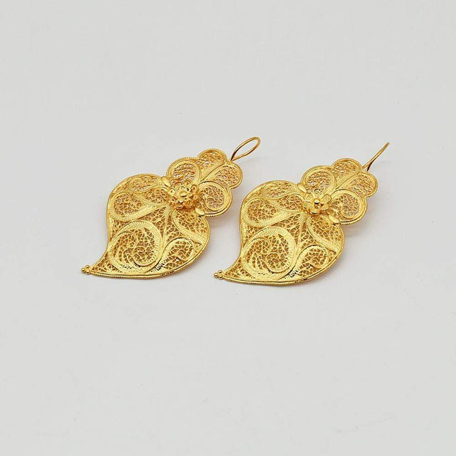 Coração de Viana I Gold-plated Silver Filigree Earrings - 2.0''