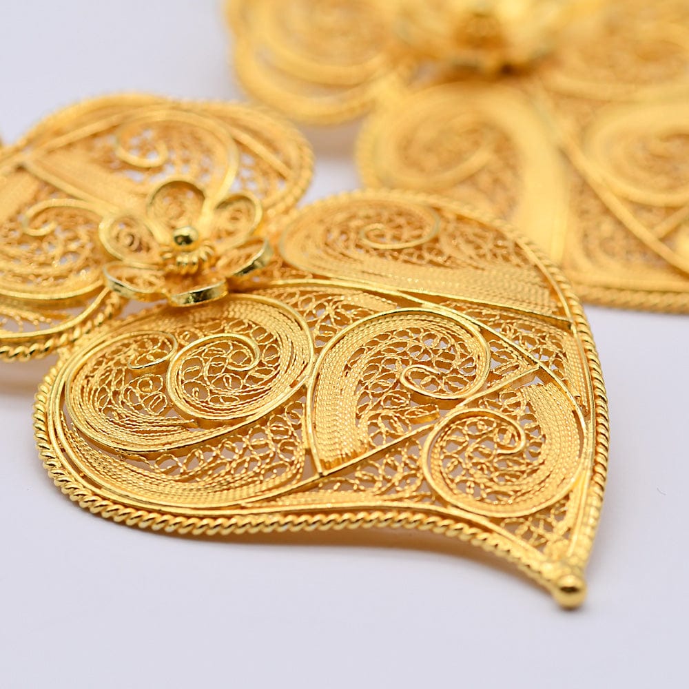 Coração de Viana I Gold-plated Silver Filigree Earrings - 2.6''