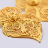 Coração de Viana I Gold-plated Silver Filigree Earrings - 2.6''