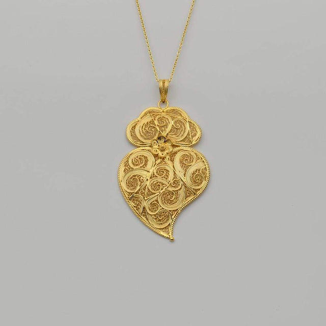 Coração de Viana I Gold-plated Silver Filigree Pendant - 2.8''