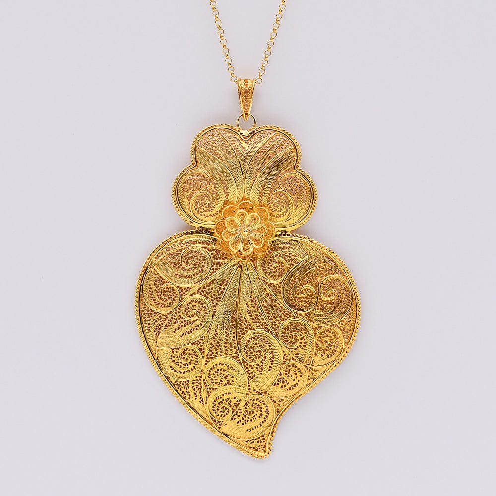 Coração de Viana I Gold-plated Silver Filigree Pendant - 4.3''