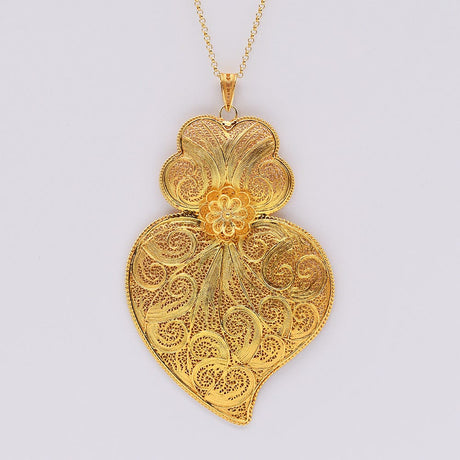 Coração de Viana I Gold-plated Silver Filigree Pendant - 4.3''