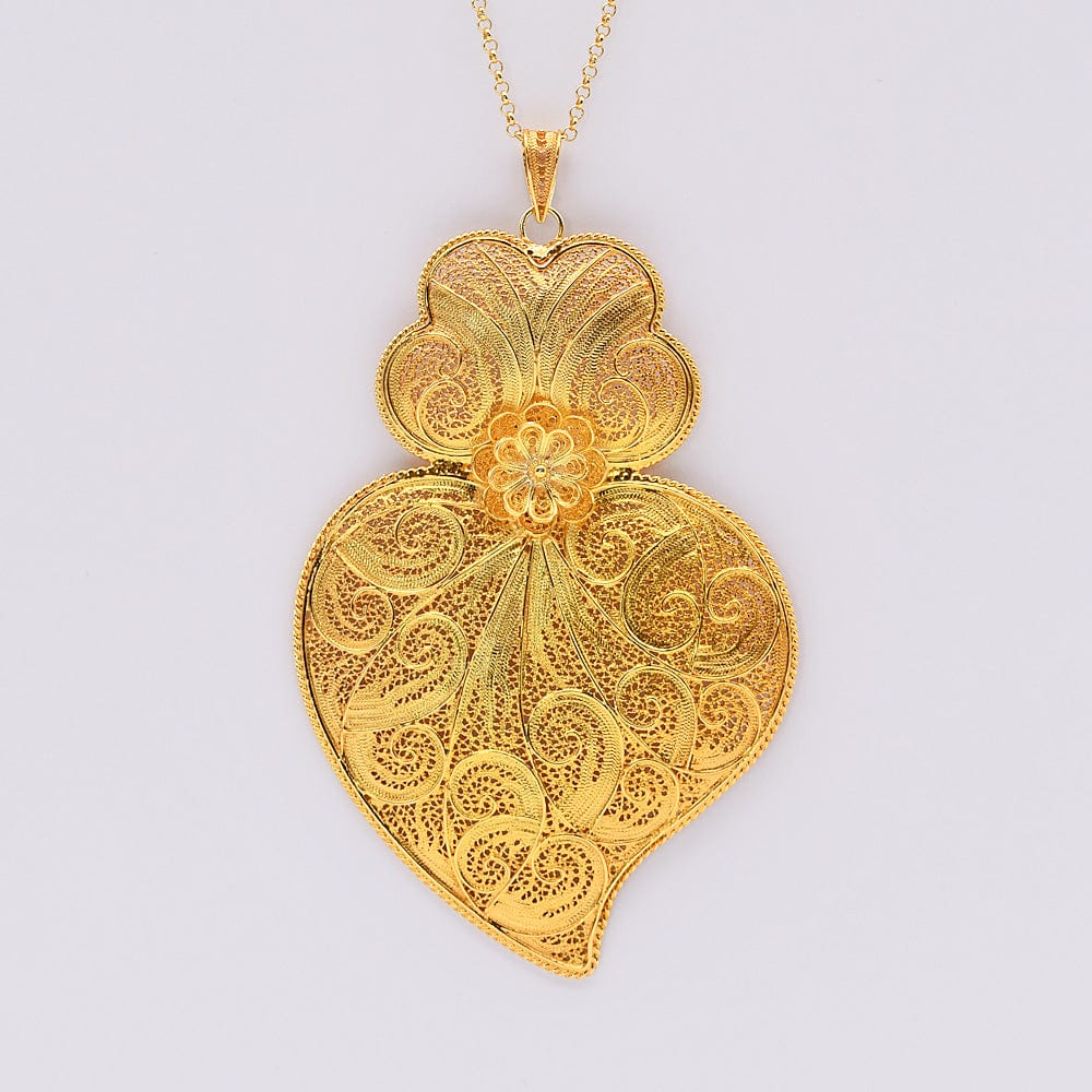 Coração de Viana I Gold-plated Silver Filigree Pendant - 4.3''