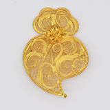 Coração de Viana I Gold-plated Silver Filigree Pin - 2.4"