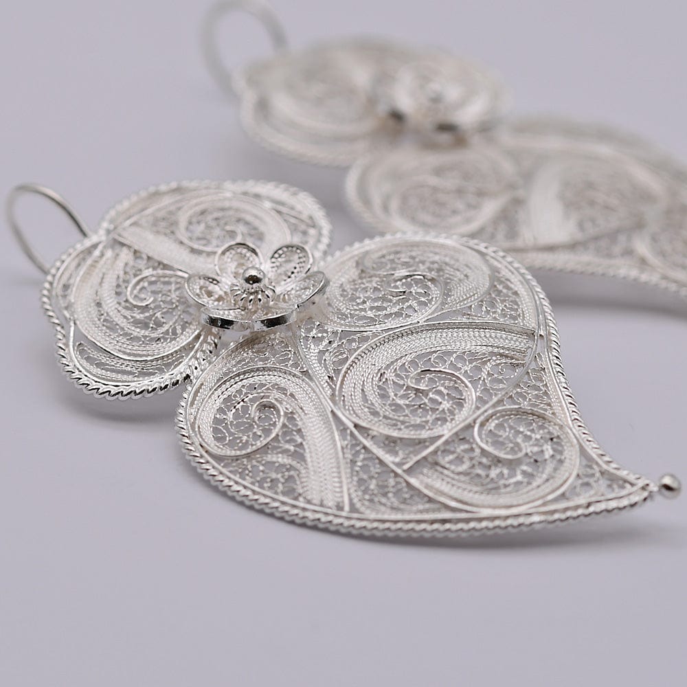 Coração de Viana I Silver Filigree Earrings - 2.6'