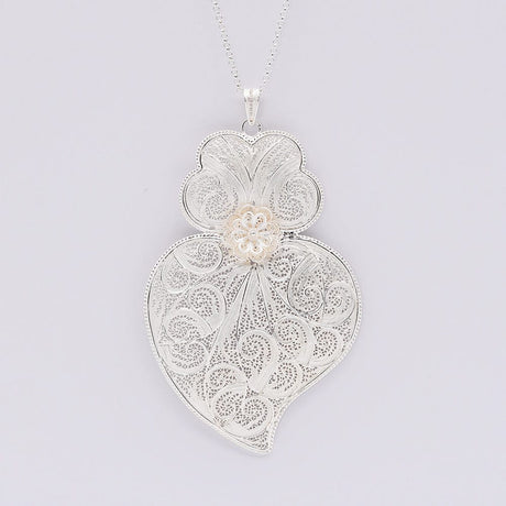 Coração de Viana I Silver Filigree Pendant - 4.3"