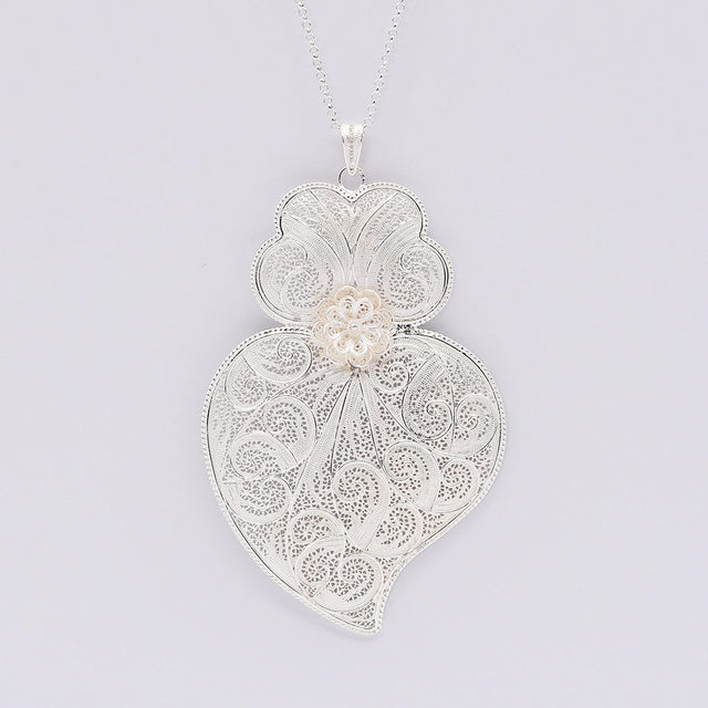 Coração de Viana I Silver Filigree Pendant - 4.3"