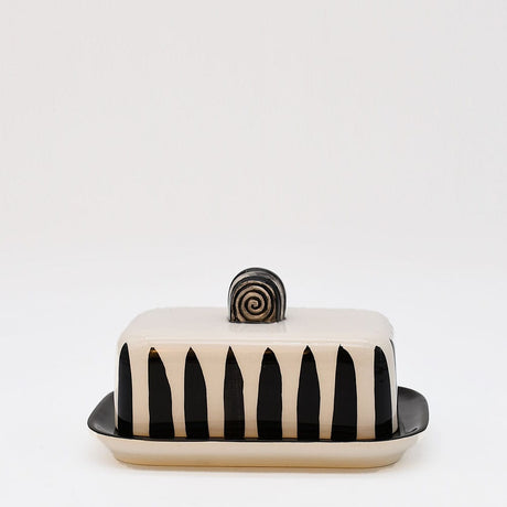 Costa Nova Mar I Striped Ceramic Butter Dish - Black