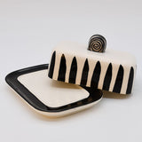 Costa Nova Mar I Striped Ceramic Butter Dish - Black