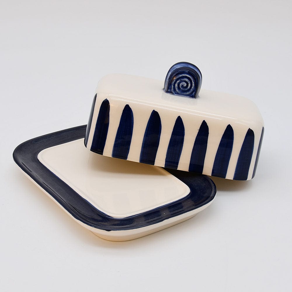 Costa Nova Mar I Striped Ceramic Butter Dish - Blue