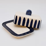 Costa Nova Mar I Striped Ceramic Butter Dish - Blue