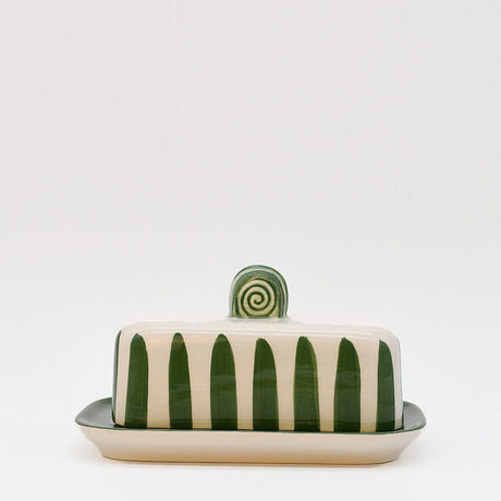 Costa Nova Mar I Striped Ceramic Butter Dish - Green