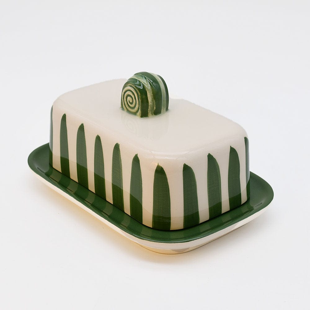 Costa Nova Mar I Striped Ceramic Butter Dish - Green