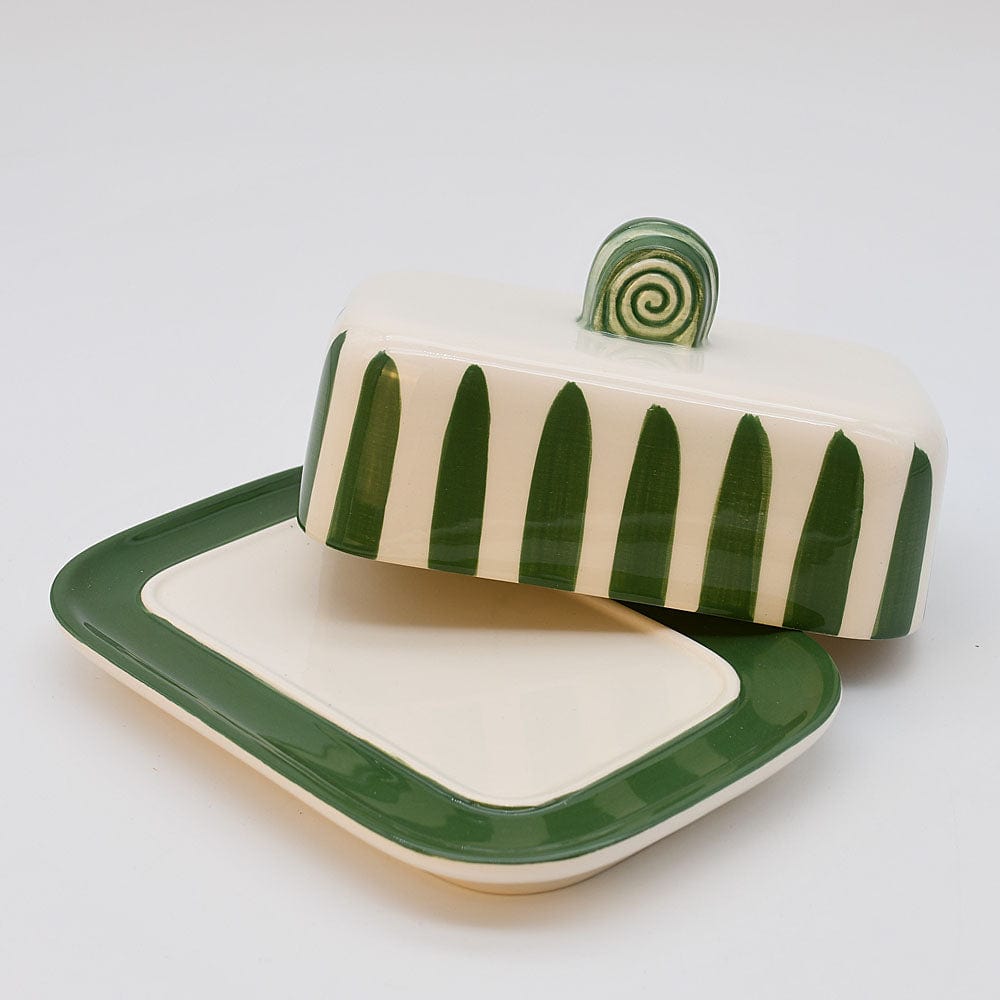 Costa Nova Mar I Striped Ceramic Butter Dish - Green