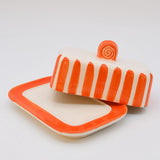 Costa Nova Mar I Striped Ceramic Butter Dish - Orange