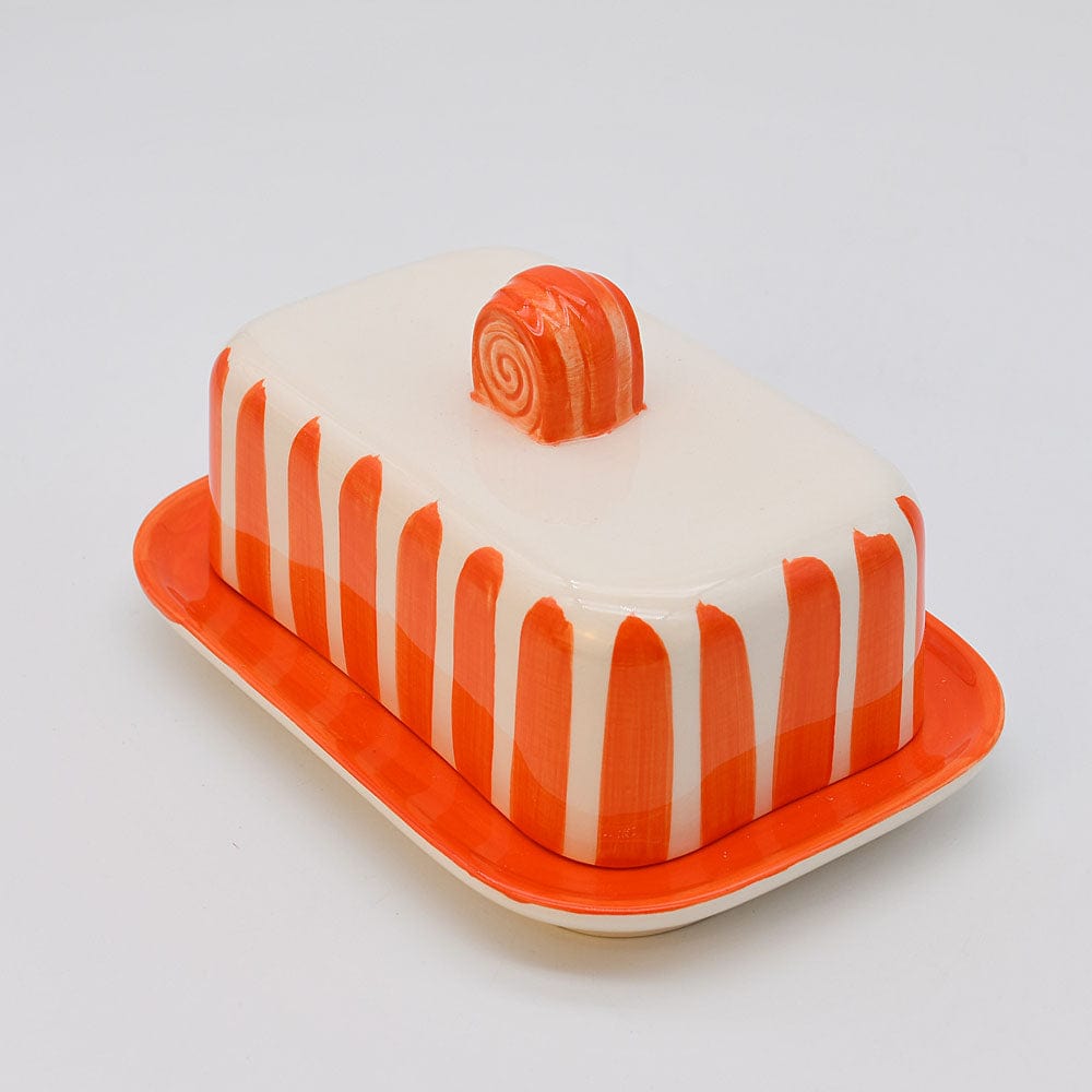 Costa Nova Mar I Striped Ceramic Butter Dish - Orange