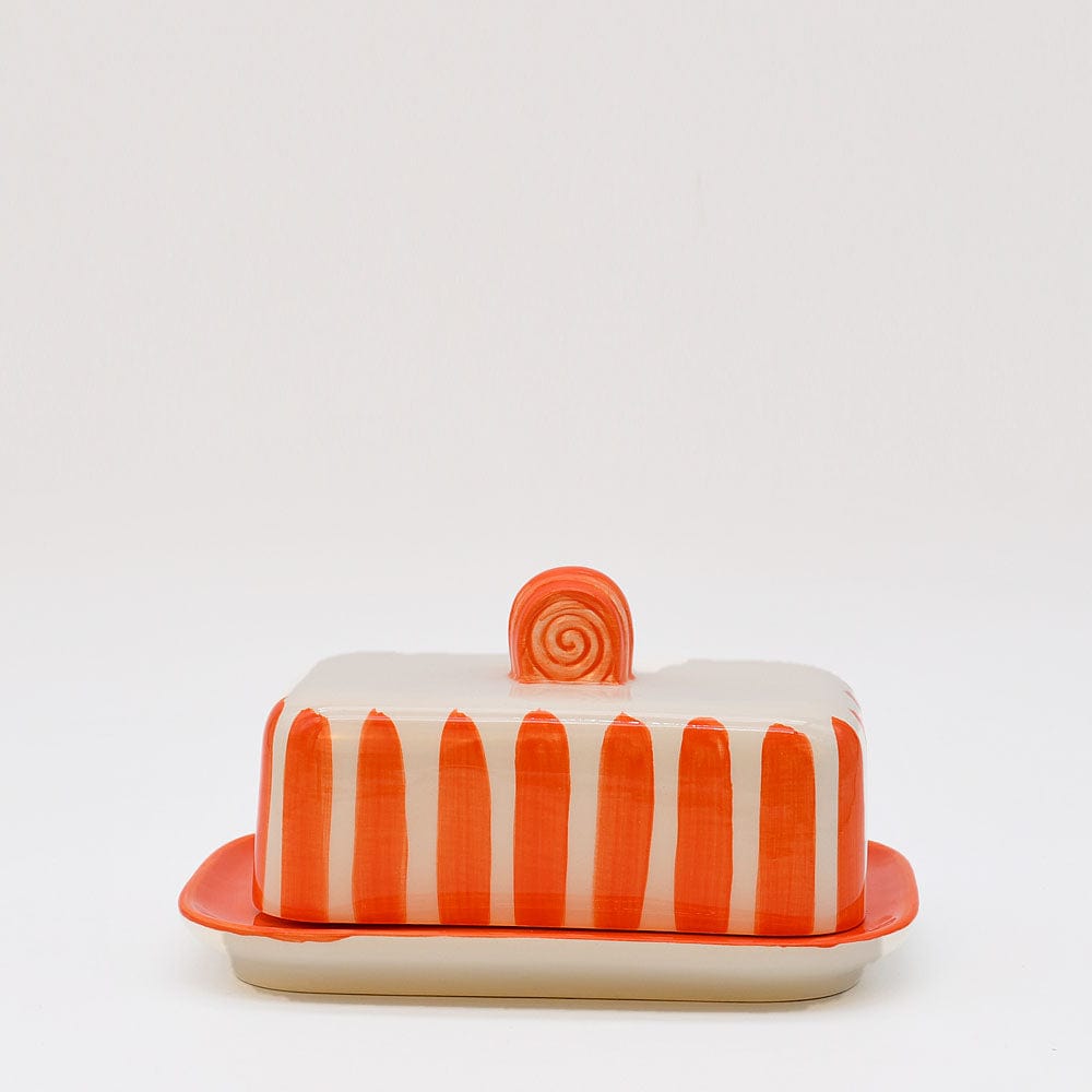 Costa Nova Mar I Striped Ceramic Butter Dish - Orange