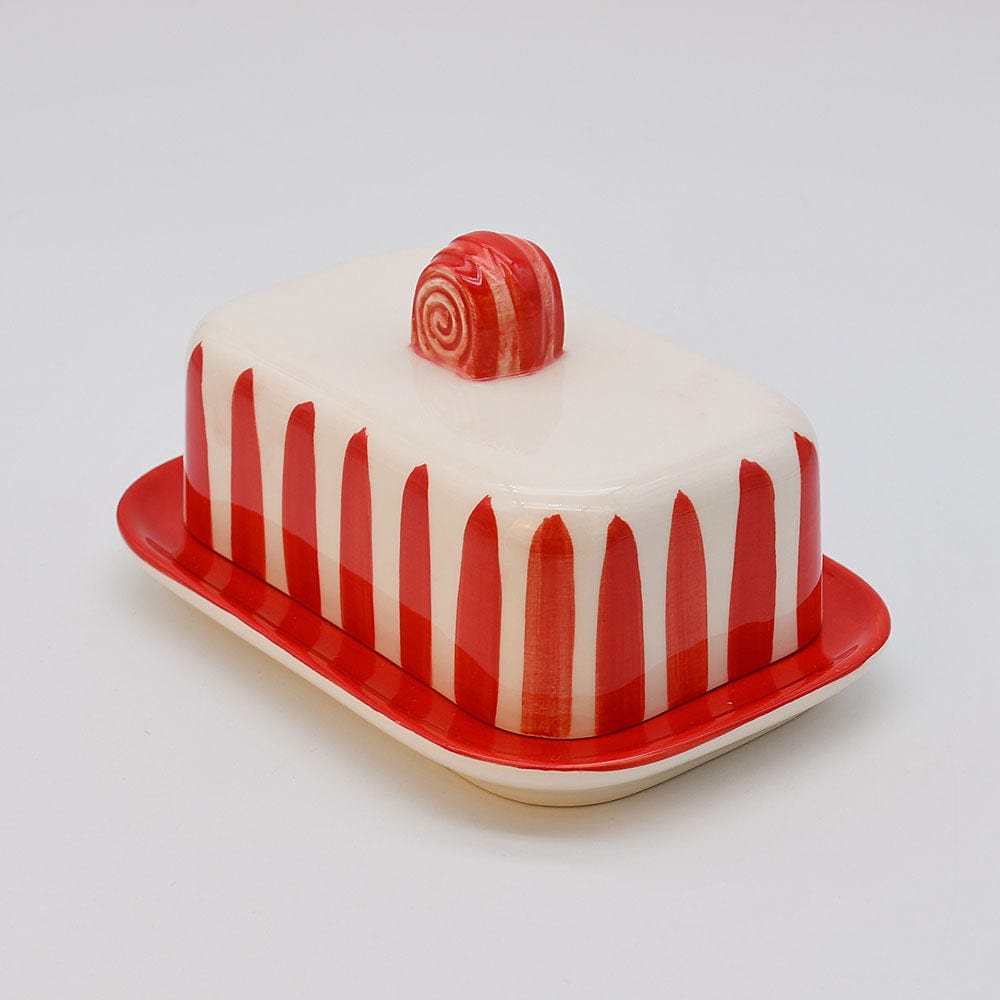 Costa Nova Mar I Striped Ceramic Butter Dish - Red