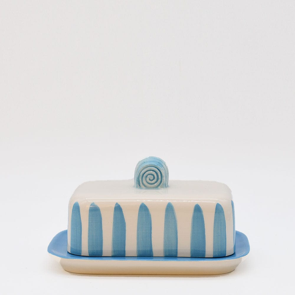 Costa Nova Mar I Striped Ceramic Butter Dish - Turquoise