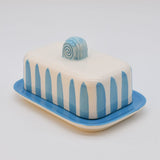 Costa Nova Mar I Striped Ceramic Butter Dish - Turquoise