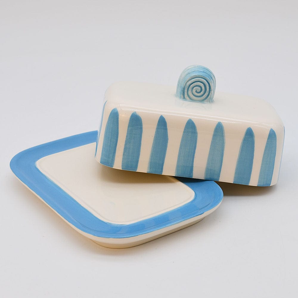 Costa Nova Mar I Striped Ceramic Butter Dish - Turquoise