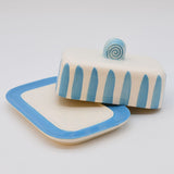 Costa Nova Mar I Striped Ceramic Butter Dish - Turquoise