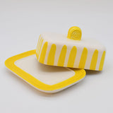 Costa Nova Mar I Striped Ceramic Butter Dish - Yellow