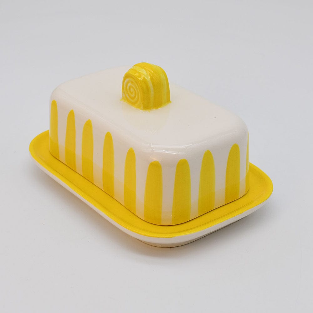 Costa Nova Mar I Striped Ceramic Butter Dish - Yellow