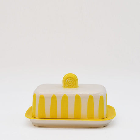 Costa Nova Mar I Striped Ceramic Butter Dish - Yellow